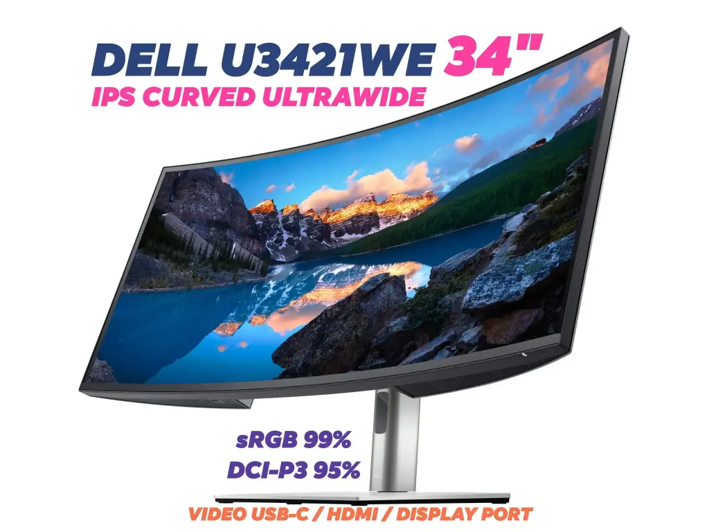 Dell U3421WE 34 inch Ultrawide IPS Curved 3440x1440 USB-C KVM 10-Bit UltraSharp Monitor (Used Grade A)