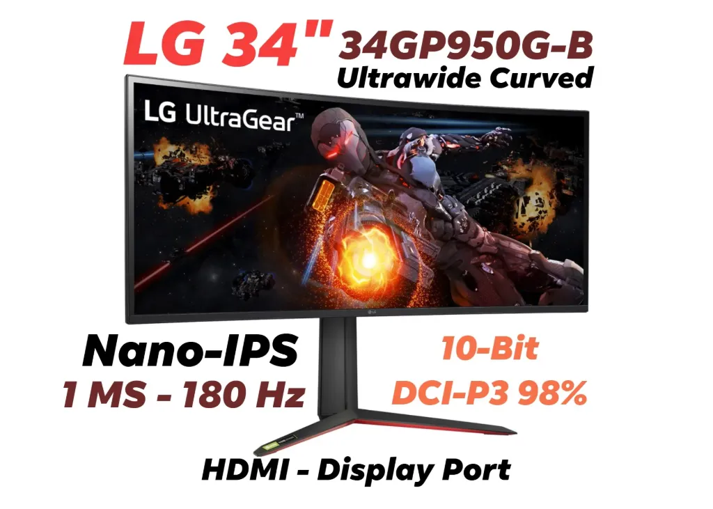 LG 34GP950G-B 34 inch Ultrawide Nano-IPS 180Hz 10-Bit 3440×1440 98%-DCI-P3 UltraGear Monitor